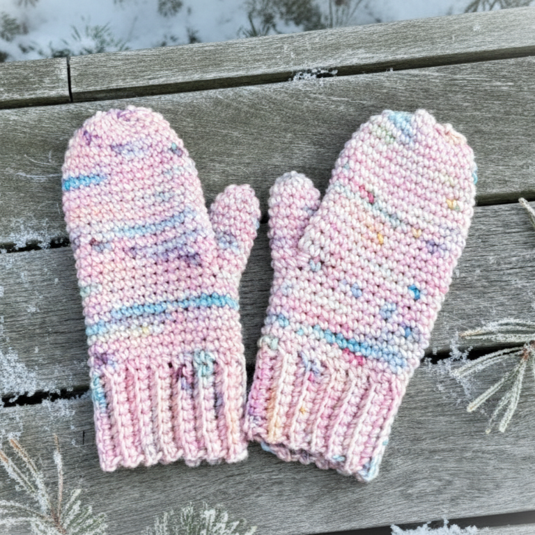 Crocheted Mittens in Yarnicorn yarn from we are knitters