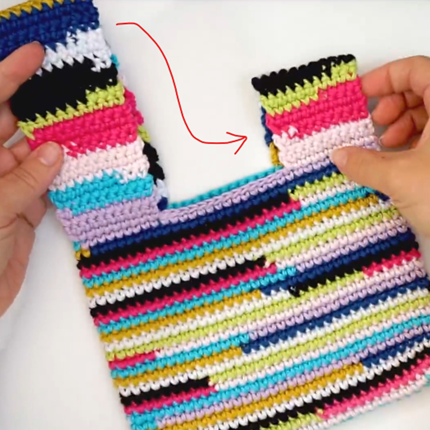 japanese knot bag crocheted in scrap yarn
