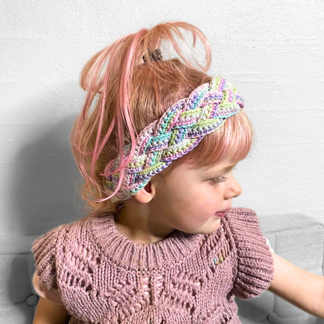 Braided Headband crochet pattern in multicolored yarn from Hobbii