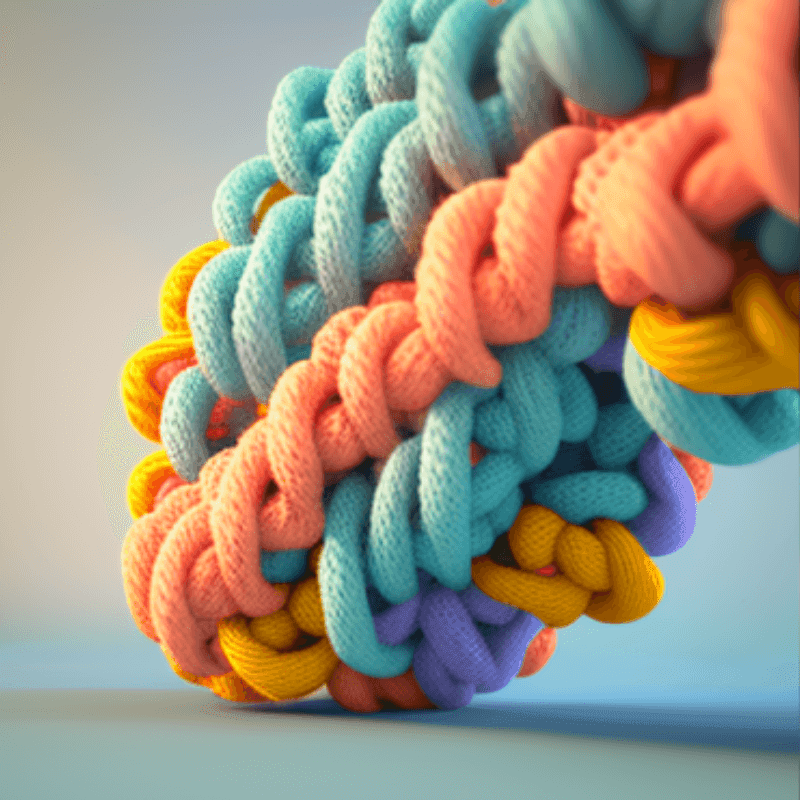 crocheted i-cord, multiple together, 3D animated