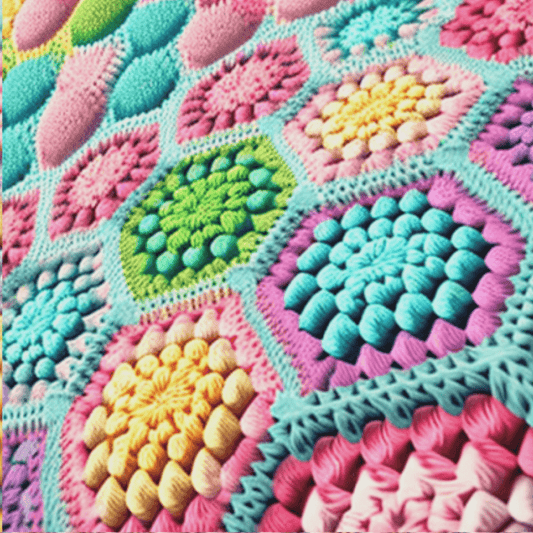 complicated crochet pattern featuring different stitches and colors