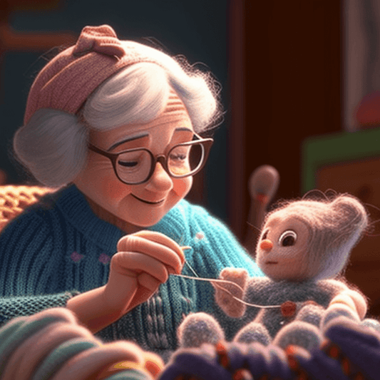 Old lady crocheting with the Treble crochet stitch