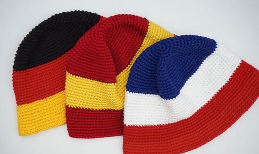 Crochet bucket hats in multiple colors