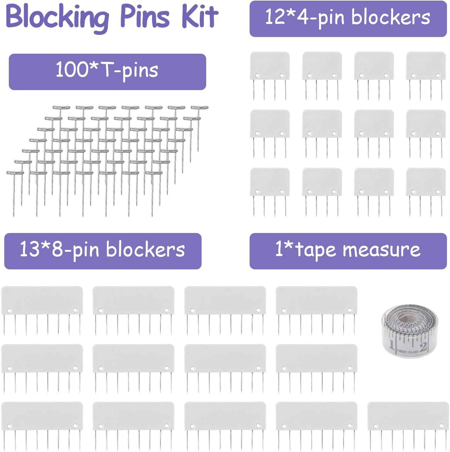 LAMXD Knit Blocking Pins Kit,Knit Blocking Combs – Set of 25 Combs for Blocking Knitting, Crochet, Lace or Needlework Projects – Extra 100 T-pins – for use with Blocking Mats for Knitting and crochet