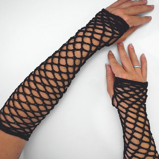 crocheted fishnet fingerless gloves