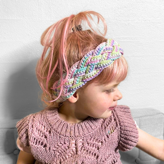 Braided Headband crochet pattern in multicolored yarn from Hobbii