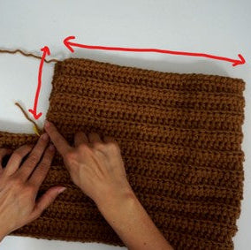 Brown crochet hooded scarf showing scarf and hood construction