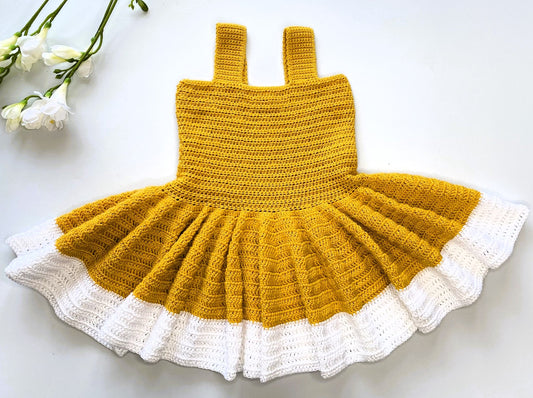 Yellow crocheted dress for girls