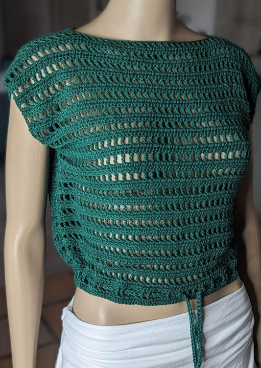 Crochet Mesh Top in green yarn