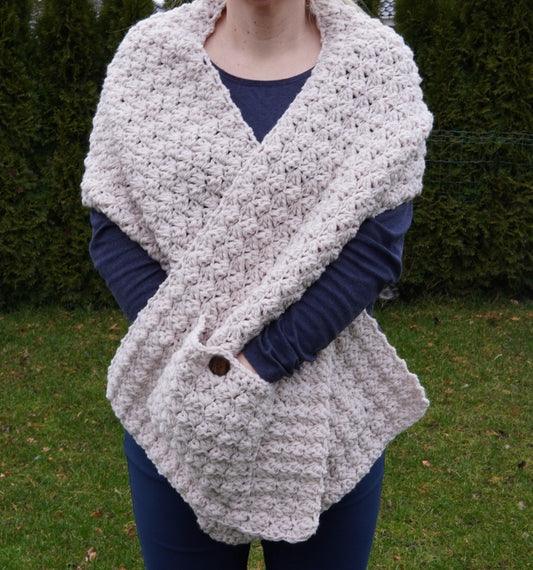 Crocheted pocket shawl